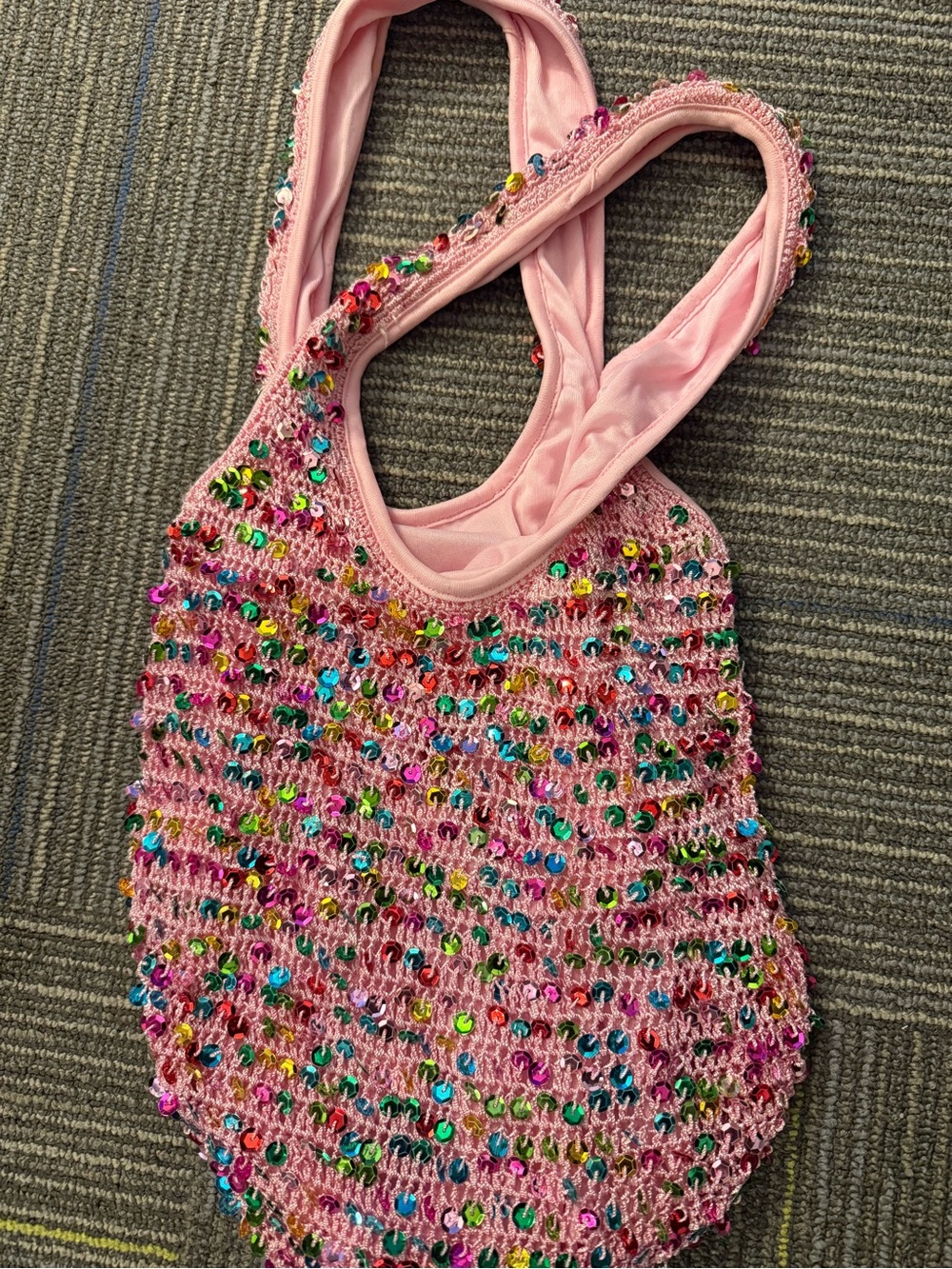 Source Unknown Pink Sequin Knit Shoulder Bag with Multicolor Accents